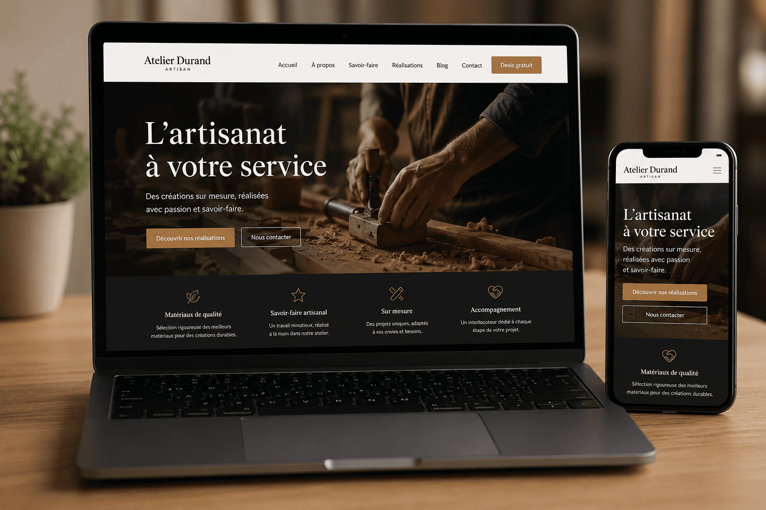 Interface de site web pour artisan